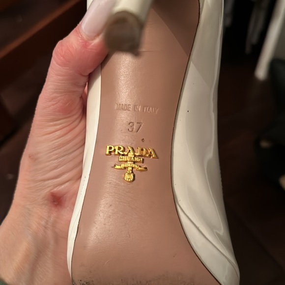 Authentic white open toe pattern, leather platform, Prada heels, stiletto - Picture 3 of 6